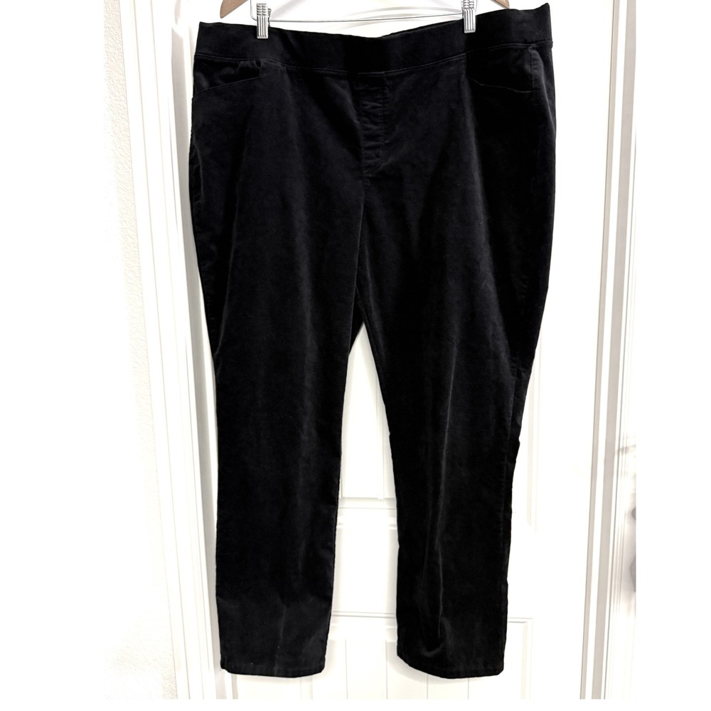 Denim & Co Black Stretch Velvet Slim Straight Pull-On Stretch Pants Plus 2X Fall